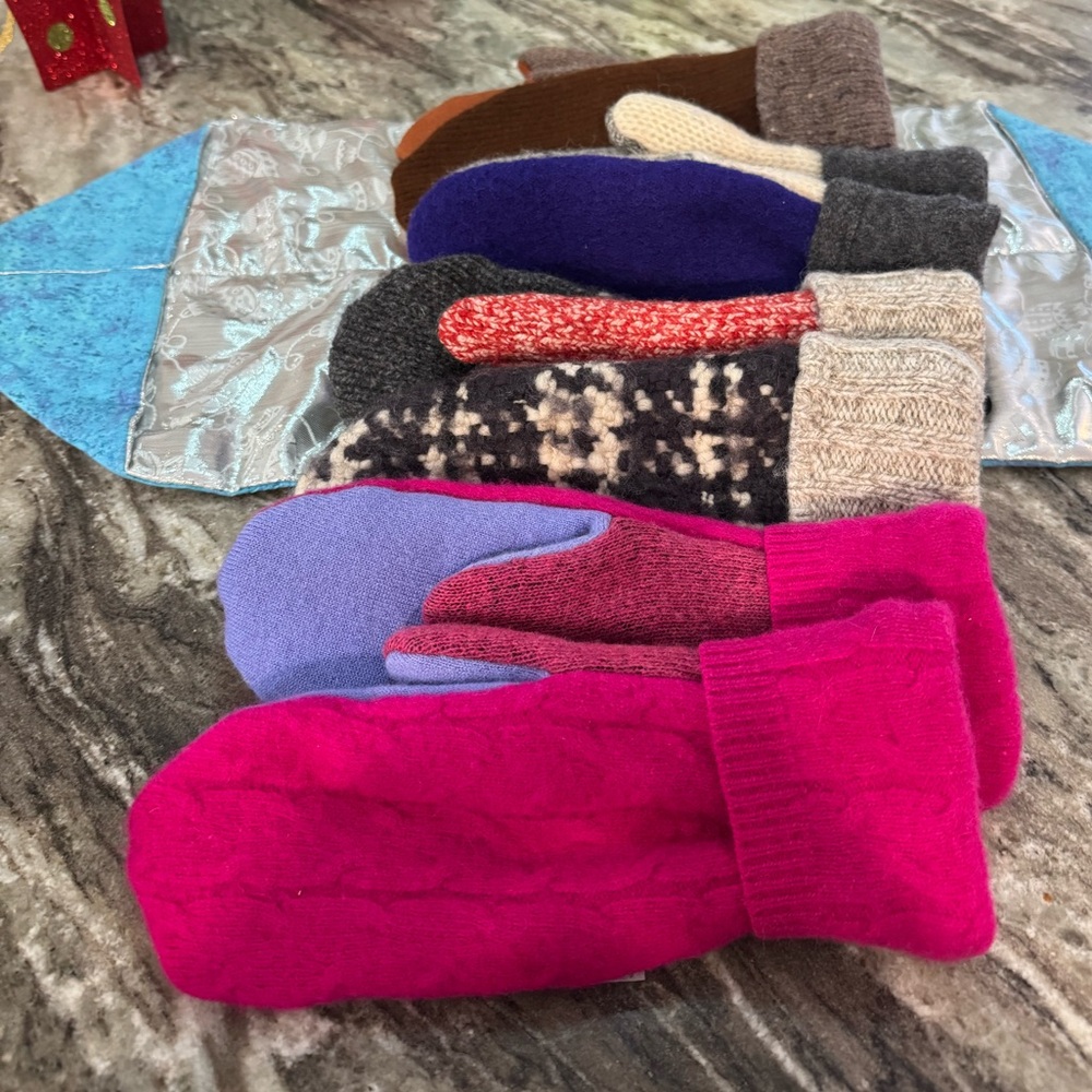 Handcrafted Wool Sweater Mittens, Size medium